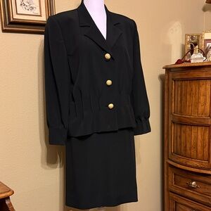 Doncaster Black Blazer Skirt Suit with Gold Buttons